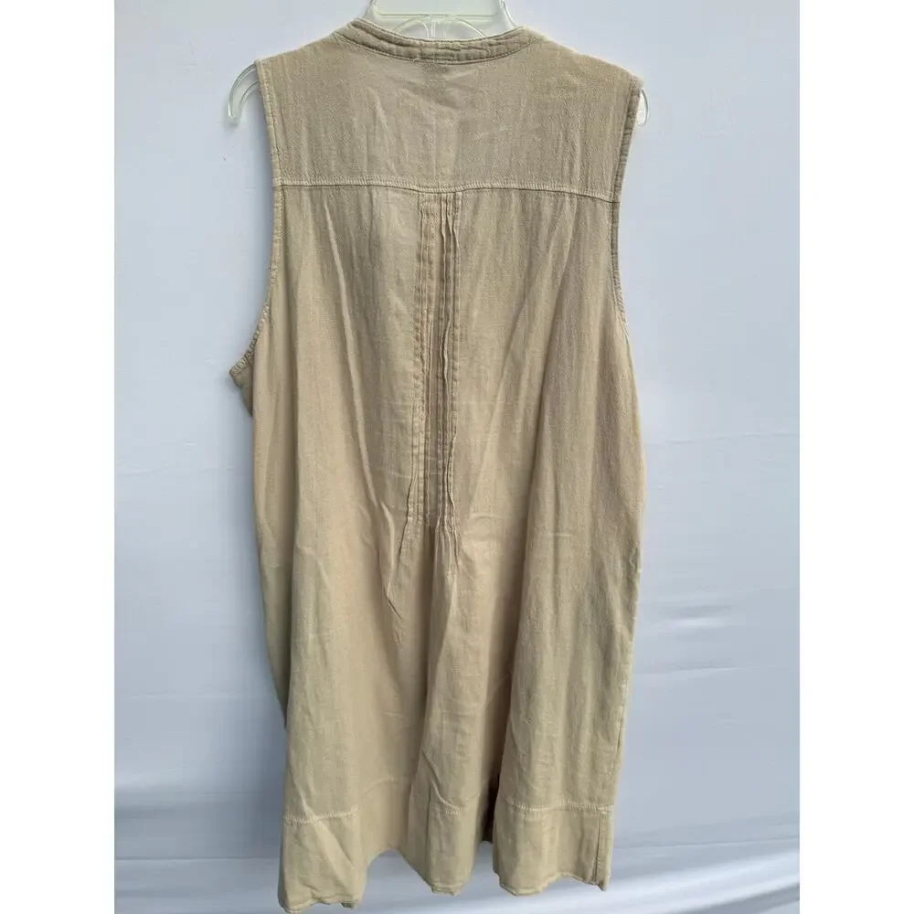 Blanco Suza Beige 100% Cotton Button Cover Up Beach Mini Dress